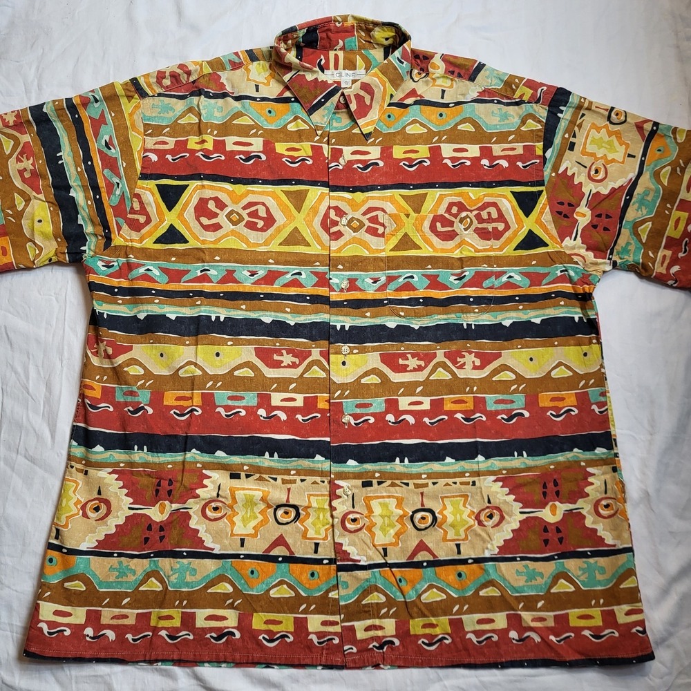 CLINE Hawaiian Button Up Shirt Men's Short‎ Sleeve XL/TG Made in Canada